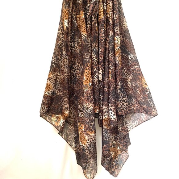 VTG Y2K Womens Cheetah Print Sheer Dress 5/6 Handkerchief Hem Fairy Boho Animal - Picture 5 of 10